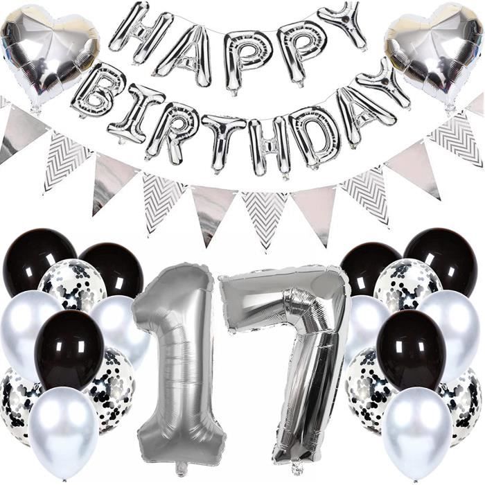 Decoration Anniversaire 17 Ans Fille Garçon, Noir Et Argent Ballon