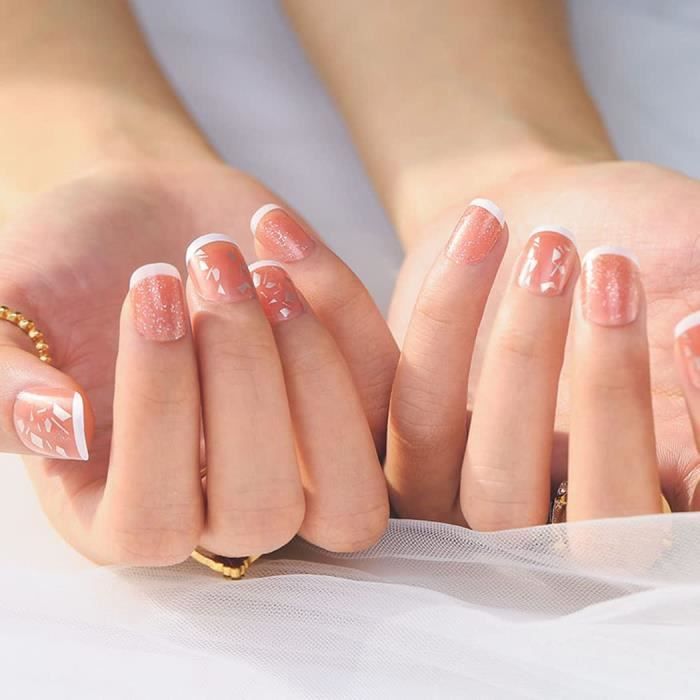 Fau Ongle Et Accessoire Brillant Carré Court Faux Ongles Français