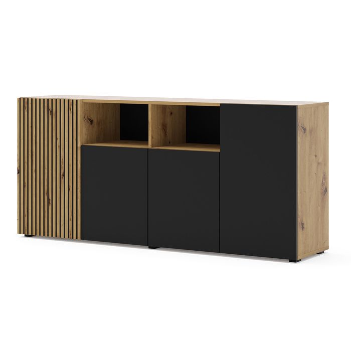 Commode Auris 4D buffet 180 cm chêne artisan / noir mat