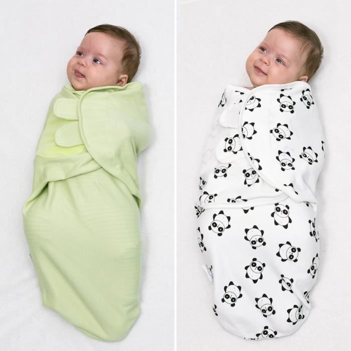 un ensemble avec des motifs de panda.La taille S/M convient aux enfants de 0 à 3 mois 3,2 à 6,4kg .Petites chaussettes offertes Couverture demmaillotage 100% coton,lot de 2 pièces:un ensemble vert 