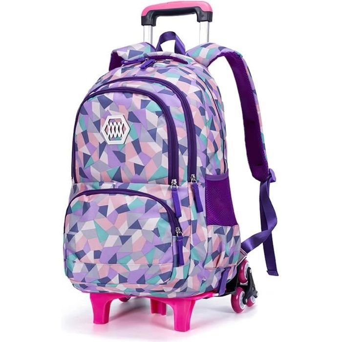 cartable roulette sac à dos avec roulettes scolaire sacoche enfant fille garçon violet 6 roues 33 * 24 * 48cm