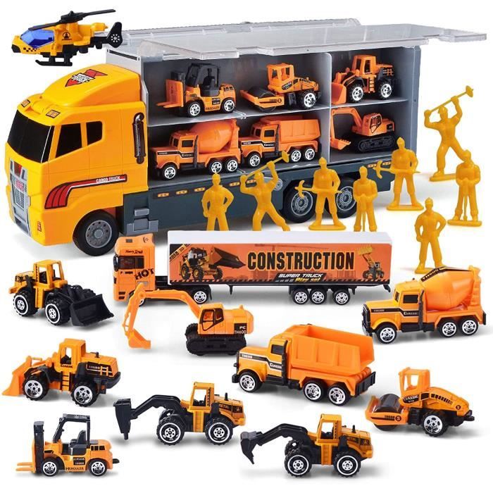Joyfia 11 En 1 Camions Transporteur Voiture Jouets - Ensemble Camions Pompier Moulés Sous Pression Pour Enfants