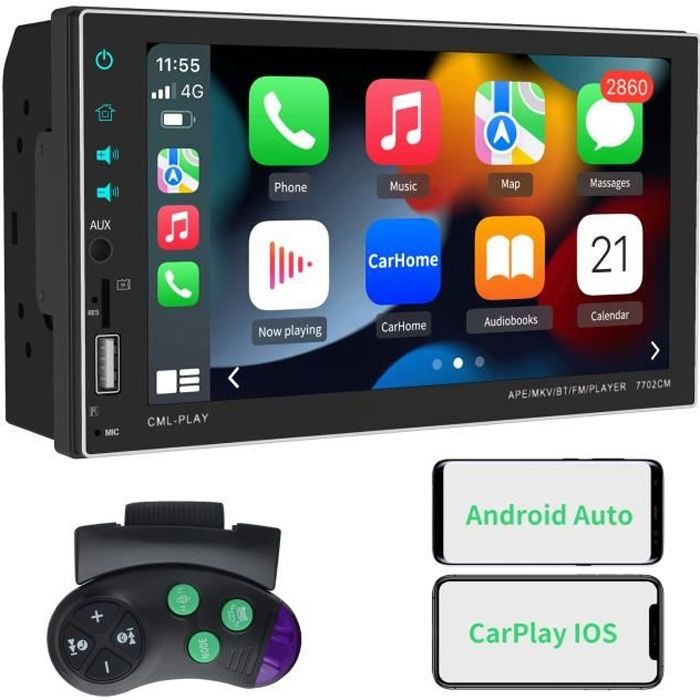 AWESAFE Autoradio 2 Din avec Carplay & Android Auto/iOS Mirror