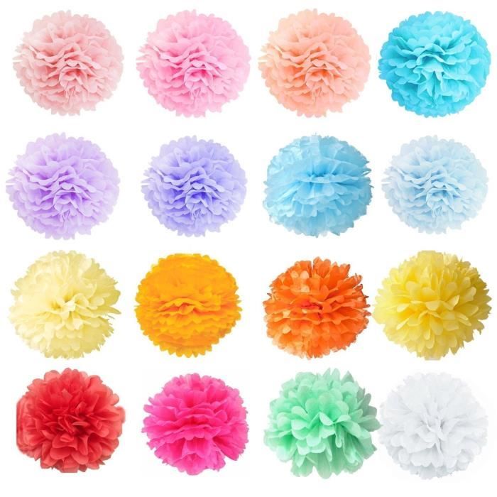 20 PCS Pompon Papier de Soie Boule Coloré Pompom Decoration Anniversaire  Mariage Fete, B - Cdiscount Maison