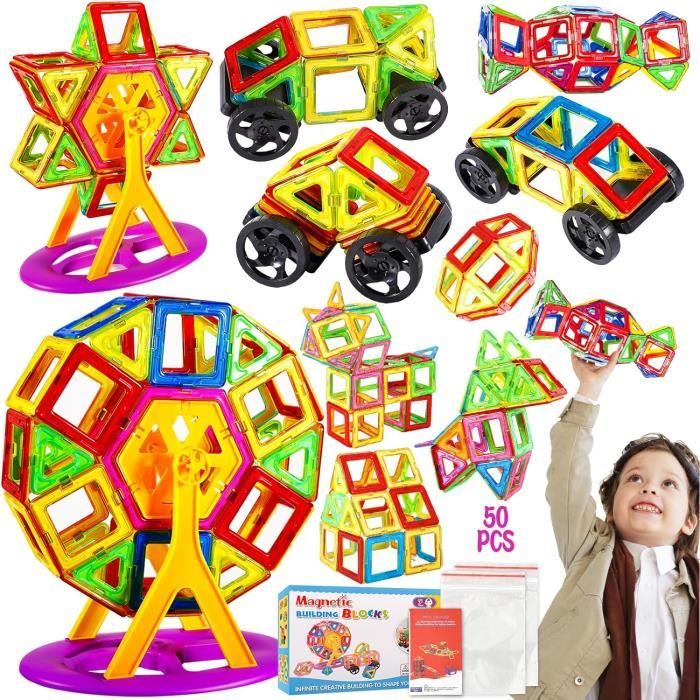 Jeu De Construction Magnétique Route 70 Pièces - Tiles Magnétiques, Panneaux Signalisation, 3 Ans Et Plus