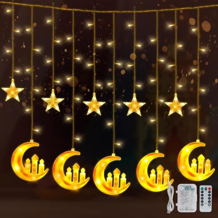 Guirlande Lumineuse Étoiles Et Lunes 3,5m - 9 Étoiles + 3 Lunes, 8 Modes LED, Pour Noël, Mariage, Fêtes