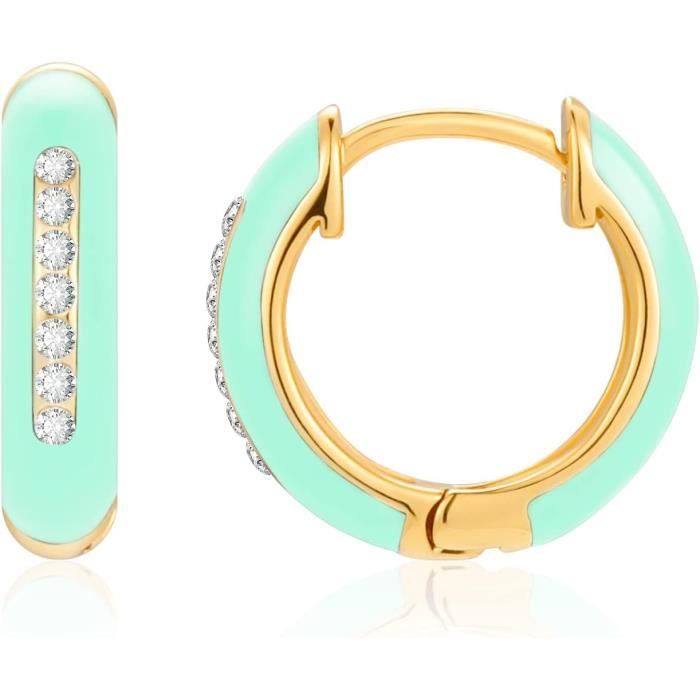 Boucles D'Oreilles Créoles MESOVOR - Émail Plaqué Or 18K - 22x16mm - 12 Couleurs - Cadeau Femme