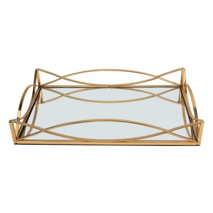 Plateau Miroir Argenté - 30 X 20 X 3 Cm - Organiseur Bijoux & Cosmétiques - Antidérapant - Décoration Salle De Bain - 6