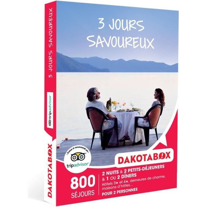 DAKOTABOX - Coffret Cadeau -3 jours savoureux - 2 nuits avec petits-déjeuners et 1 ou 2 dîners pour 2 personnes