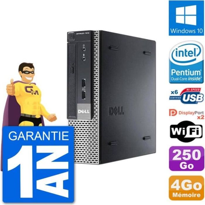 Ultra Mini PC Dell Optiplex 7010 USFF G640 RAM 4Go Disque Dur 250Go Windows 10 Wifi