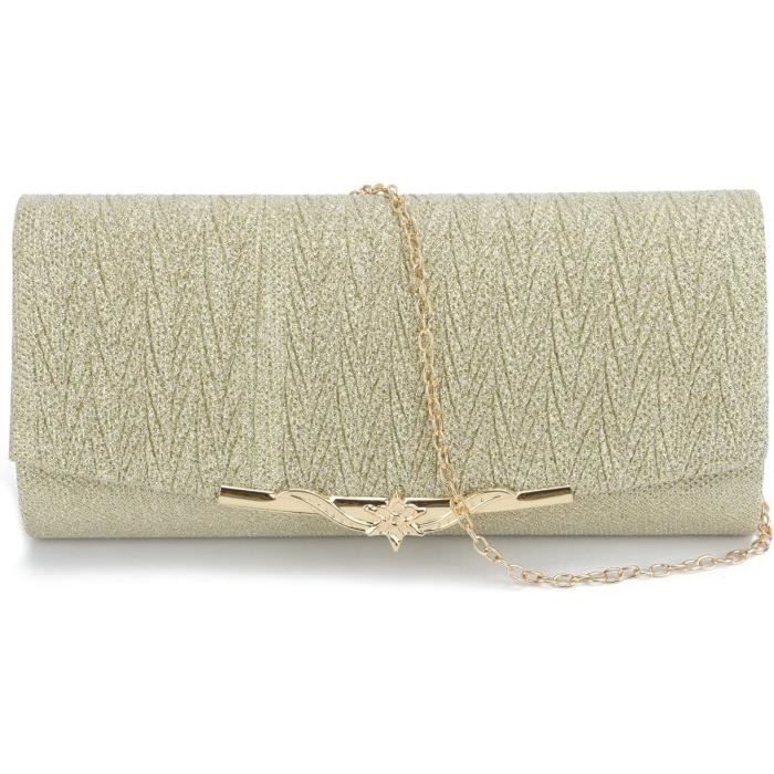 Pochette De Soirée Femme Brillante Avec Chaîne Détachable - Sac Enveloppe Pailleté Pour Mariage, Fête - 22.5x12.5x5.5 Cm