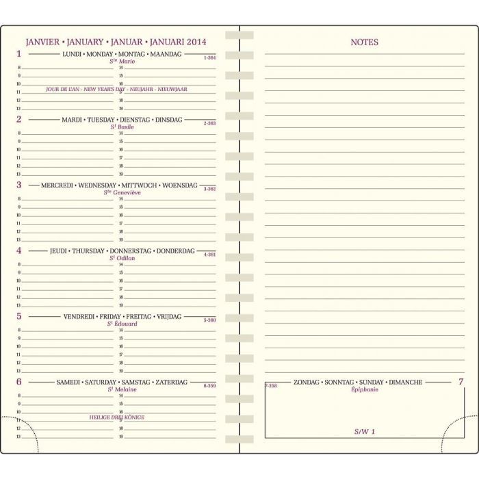 Recharge Semainier Mignon AK13 - 2 Pages Par Semaine, Format 126 X 91 Mm - Pour Classeur à Anneaux 13 Cm - 9