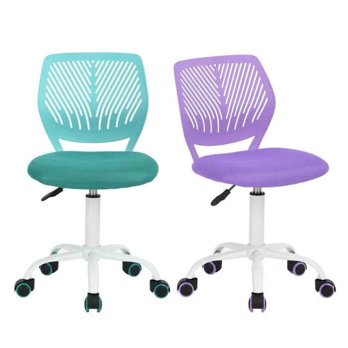 furniturer lot de 2 chaise de bureau adolescents hauteur réglable avec siège en tissu ergonomique, turquoise+violet