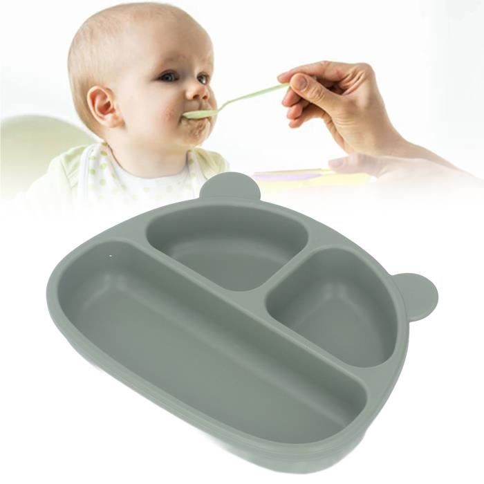 Assiette Bébé En Silicone à Ventouse - 3 Compartiments, Motif Hibou Mignon, Anti-dérapante (Rose Foncé) - 8