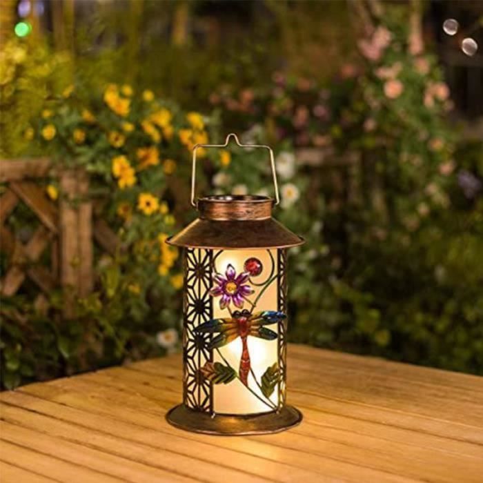 Qoosea Lampe Solaire Jardin Libellule Métal - Lanterne Suspendue LED Imperméable Décorative