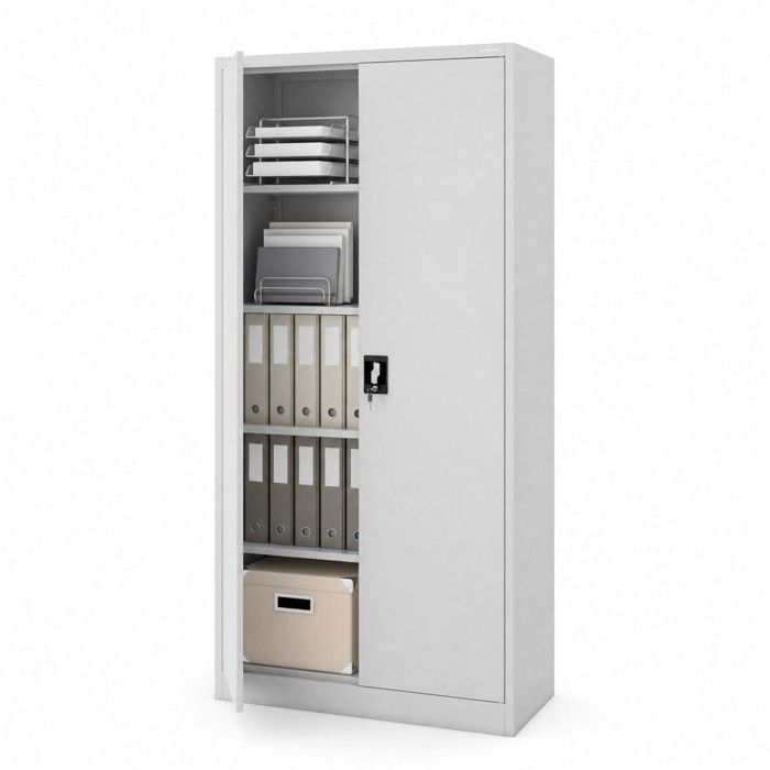 Armoire de Bureau Métallique C001 Verrouillable 4 étagères revêtement en poudre 185 cm x 90 cm x 40 cm Gris