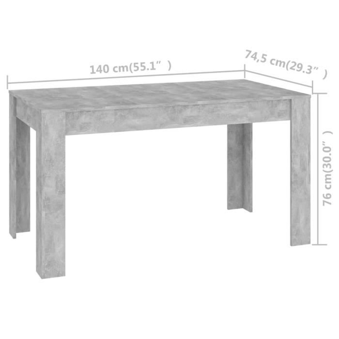 Table de salle à manger Gris béton 140x745x76 cm Aggloméré - KIMISS - Contemporain - Design - Rectangulaire