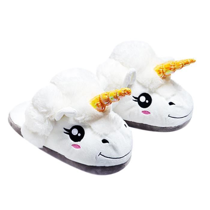 Pantoufle Licorne Enfant D Hiver Peluche Animal Coton Chaussons
