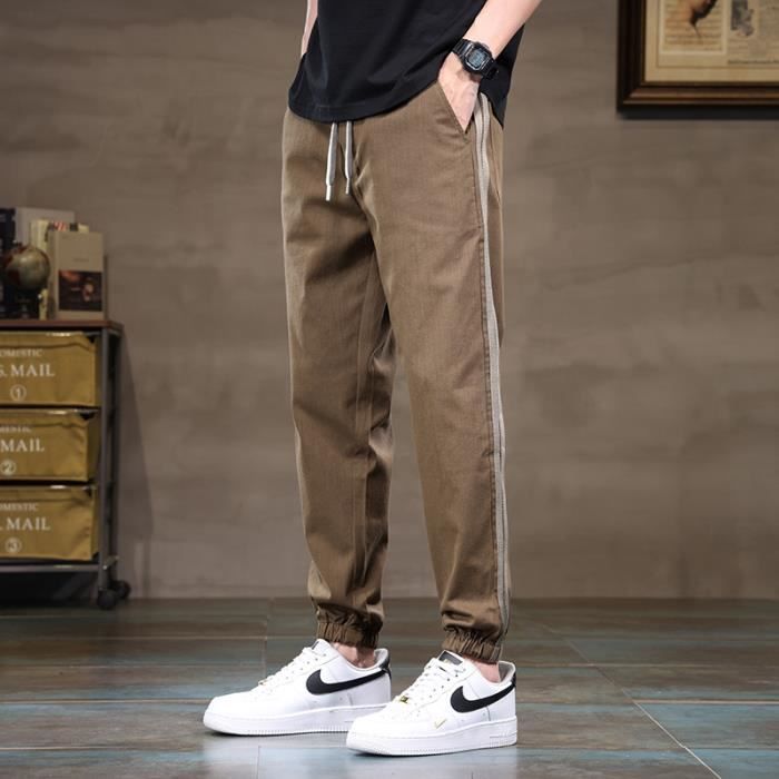 Pantalon Homme Lin Été Léger Respirant - Pantalon Cargo Sport Poches Cordon Taille Élastique Casual Plage Vacances
