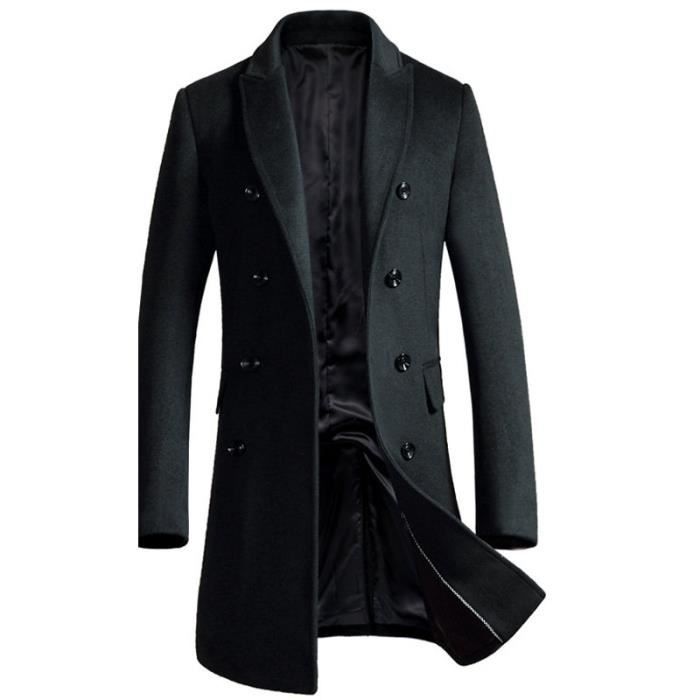 Trench homme de Marque luxe Automne et hiver revers a double boutonnage manteau de laine classique Vetement Masculin
