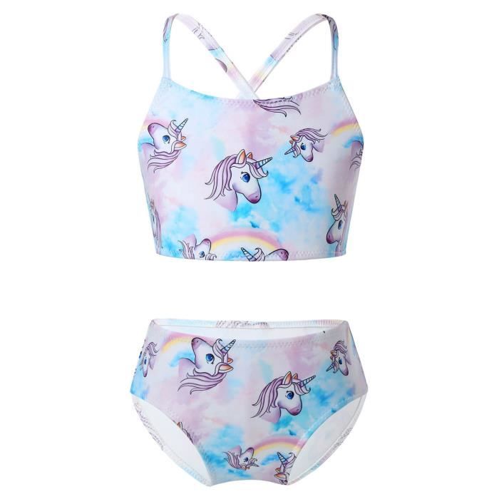 Inhzoy Licorne Maillot de Bain Fille Enfant Deux Pi ce Tenue de