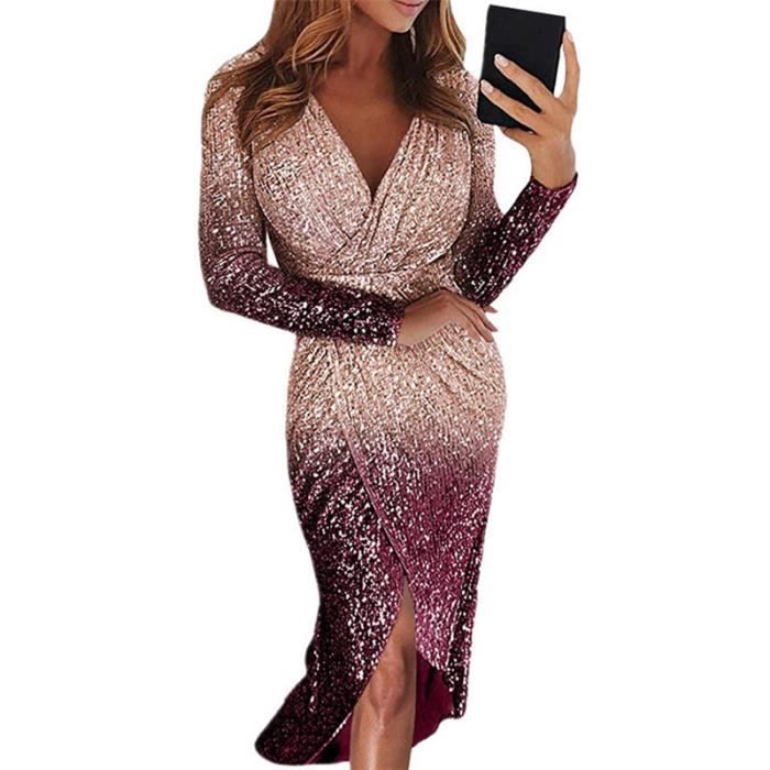 Robe soiree sales paillette manche longue