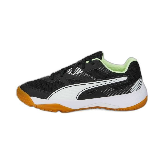 Chaussures de handball indoor enfant Puma Solarflash II noir blanc jaune pale marron