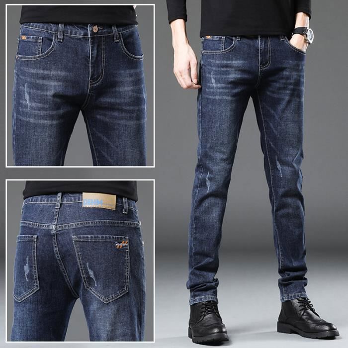 Jeans Homme Slim Fit Jambe Droite Casual Mi saison Denim Bleu