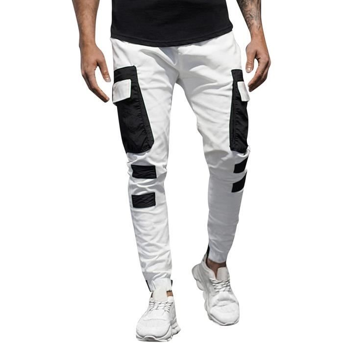 Pantalon de Travail Homme Cargo Jogging Slim Fit Coton Sport avec Quatre  Poches Peintre Blanc