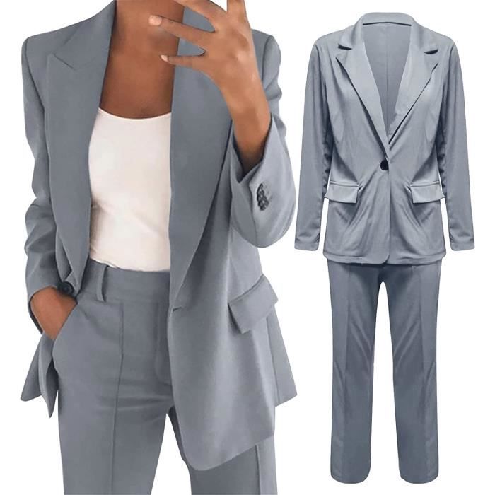 ENSEMBLE DE VETEMENTS Tailleur Femme 2 Pieces Elegant Slim Fit Formel Bureau Travail Revers Ensemble Gris Gris Cdiscount Pret a Porter