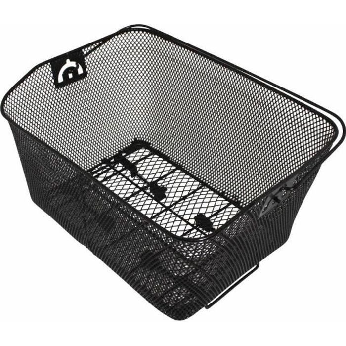 Panier arriere acier nid abeille newton noir avec anse fixation etau sur porte-bagage (lg40xl30xh20)
