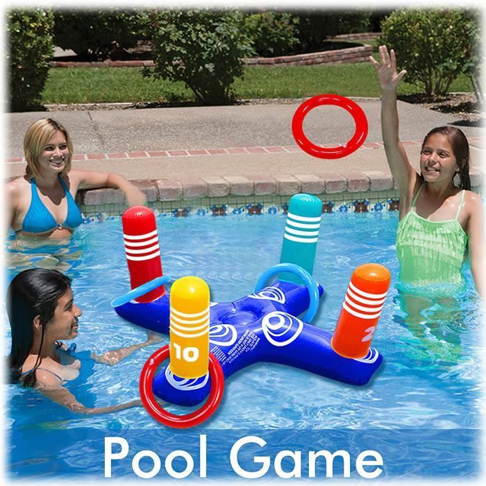 Jeu De Lancer D'anneaux Gonflable Flamant Rose - 6 Anneaux - Jeu Piscine été - Fête Famille Ou Plage