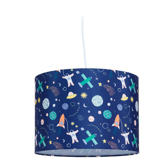 Relaxdays Lampe suspendue pour chambre d’enfant motif espace HxD : 155x35 cm suspension lustre planètes multicolore