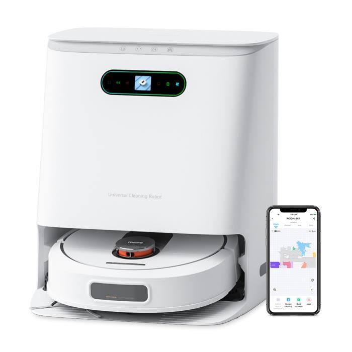 ROIDMI Eva Aspirateur robot Fonction dessuyage 3200Paavec Station dauto-Lavage et dauto séchageAspirateur intelligent 3-en-1