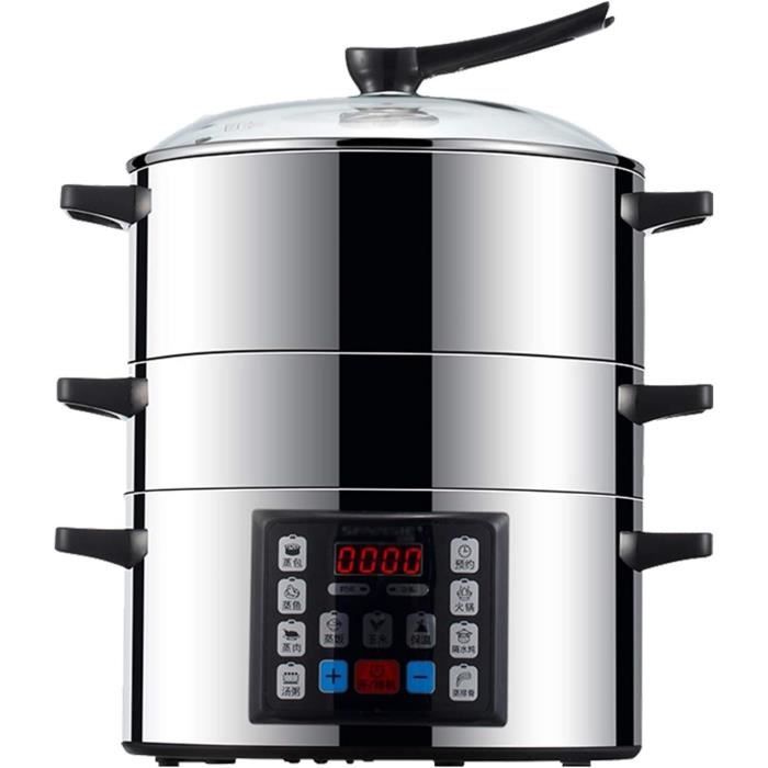 Cuiseur Vapeur électrique 3 Niveaux 40 L - Minuterie 12 H, écran Tactile & Design Empilable - Sain Pour Légumes, Viandes, Poisson - 4