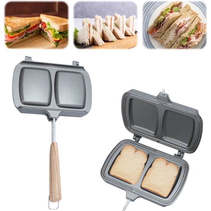 Poêle à Sandwich Double Face - Grillé Steak/Crêpes - Revêtement Anti-Adhésif - Poignée Amovible - 14x14cm