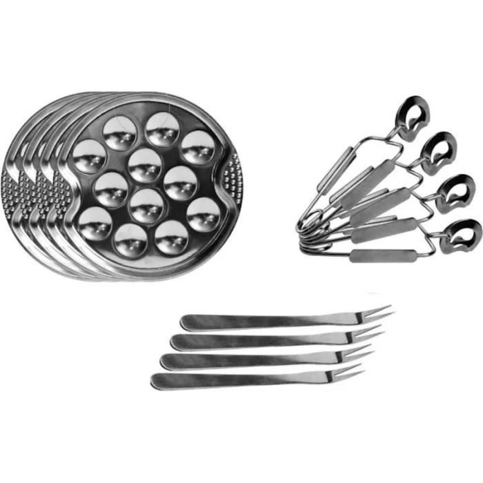&D KU6097 Coffret Dégustation Escargots Service 4 personnes Assiettes fourchettes et pinces Inox H22 5 x 3 3 x 32 cm