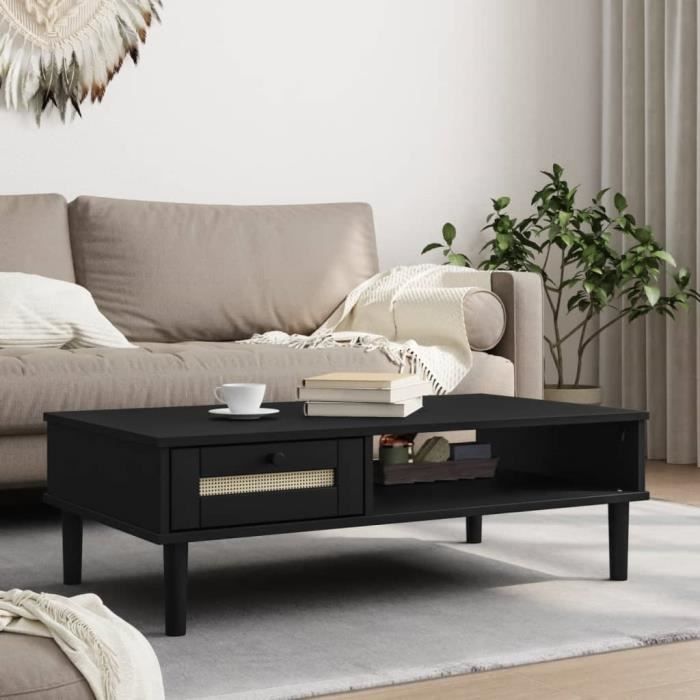 Table basse SENJA aspect rotin noir 100x55x33 cm bois massif ...