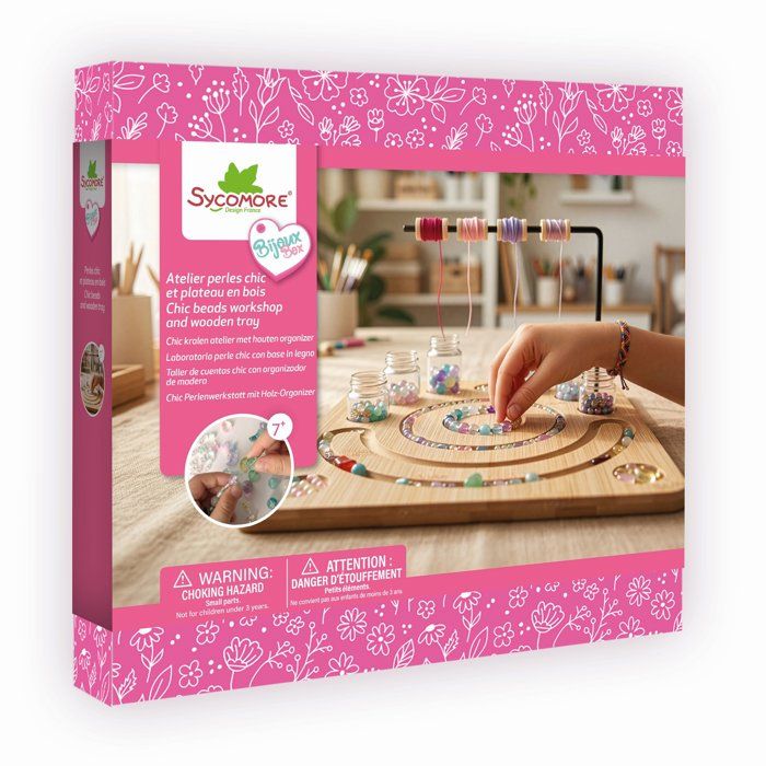 Atelier bijoux SYCOMORE Perles Chic et Plateau Bois Perles en verre Plateau de création