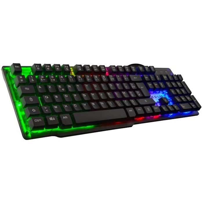 THE G-LAB Clavier Gaming KEYZ-NEON - Rétroéclairé - Filaire - 19 touches anti-ghosting - 12 raccourcis multimédia - AZERTY