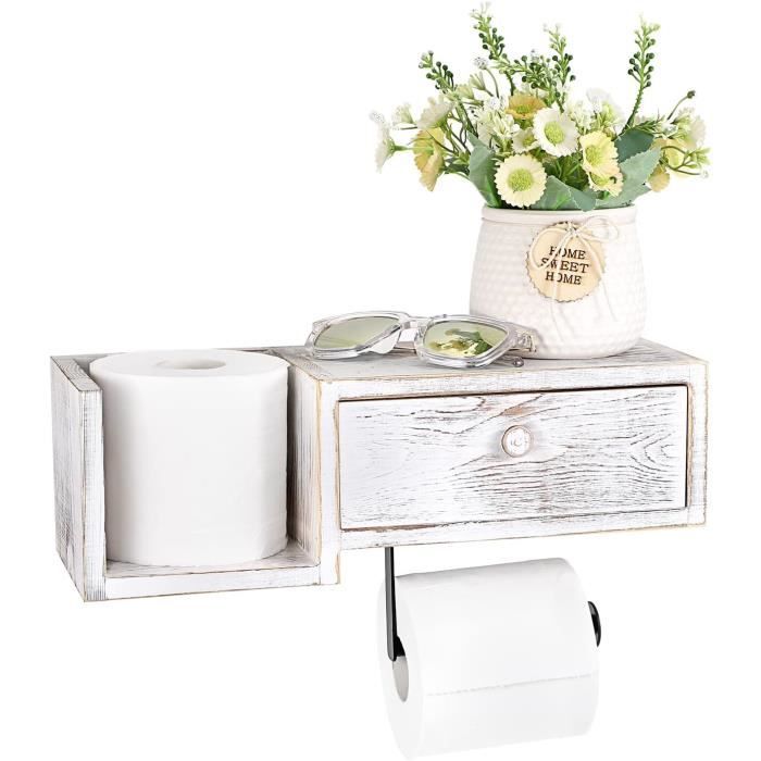 Porte-Papier De Toilette En Bois Avec Tiroir De Rangement Support Papier Toilette Étagère Murale