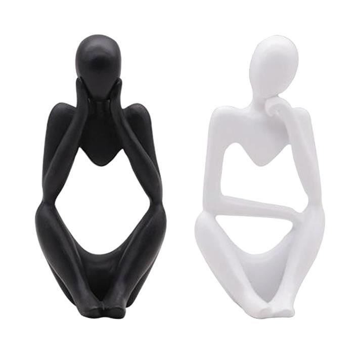 3 Pièces Statues Penseur Abstrait En Résine – Décoration Moderne Pour Salon, Bureau Et Étagère (Noir)