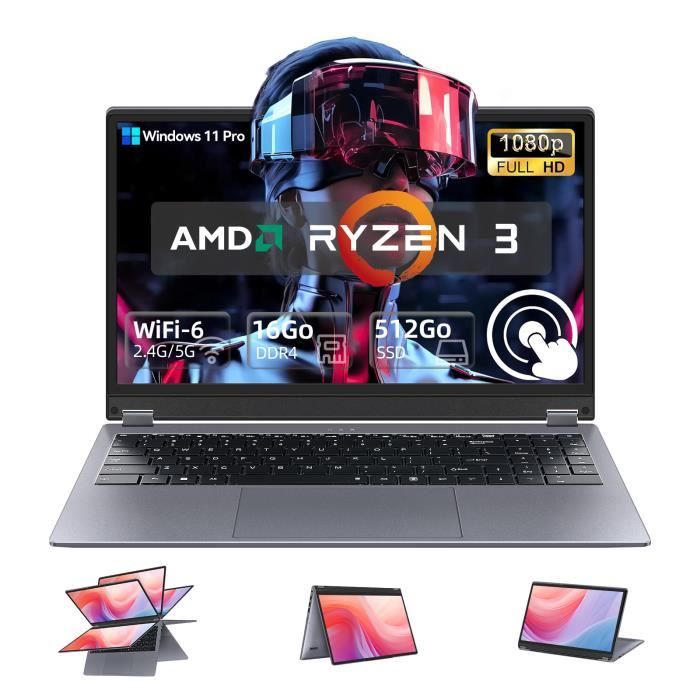 PC Portable – AMD – 156 FullView – 16Go RAM – 512Go SSD – Windows 11 Pro