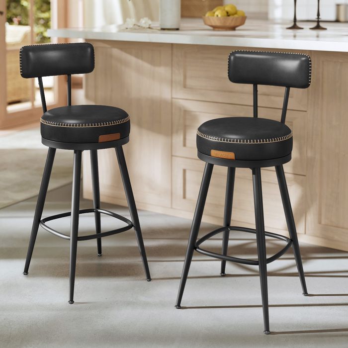 Tabouret de Bar - VASAGLE - Lot de 2 - Siège Rembourré - Style Moderne Mi-siècle - Hauteur 65 cm - Noir dencre Tabouret de Bar - VASAGLE - Lot de 2 - Siège Rembourré - Style Moderne Mi-siècle - Hauteur 65 cm - Noir dencre