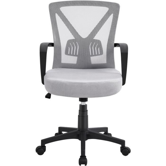 yaheetech chaise de bureau ergonomique fauteuil bureau pivotant en maille respirant support lombaire réglable gris clair
