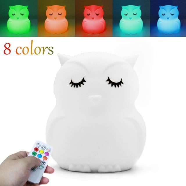 Veilleuse,Owl light--lampe LED en Silicone, dessin animé mignon hibou ...