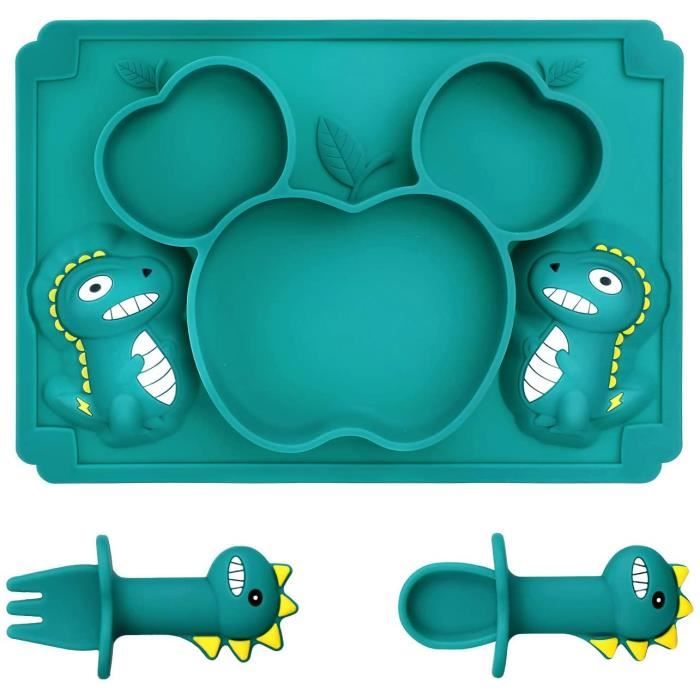 Kleiner Fuchs Assiette Bébé Ventouse Antidérapante Avec Cuillère - Vaisselle Bambou Hibou - Set Cadeau