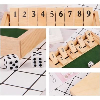 ACTOYS Shut The Box Jeu de Dés en Bois, Classic Jeu de Société, Jeux en Bois avec 2 Dés, Shut The Box 4 Joueurs, Jeu Echecs Bois, Jeu de Table pour Enfants