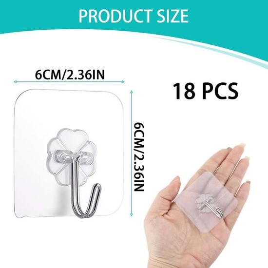 Uniclife - 20 Crochets Adhésifs Muraux Lourds - Support 18 Kg, Sans Percer - Pour Carrelage, Verre, Bois Lisse - 1
