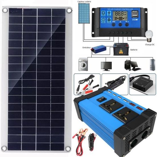 Kit panneau solaire 100W +Onduleur 1500W 12V/24V Kit de cellules solaires  pour camping-car camping-car abri camping caravane bateau - Cdiscount  Bricolage